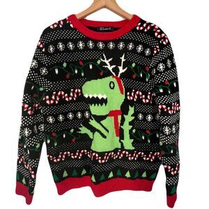 Simplee Ugly Christmas Sweater Mens Dinosaur Candy Cane Festive - Medium‎